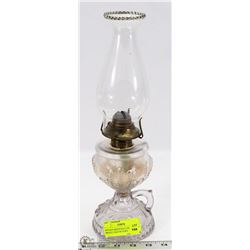 ANTIQUE HANDLED COAL OIL LAMP ORNATE LEAF PATTERN