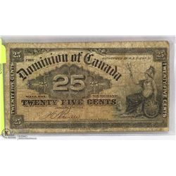 1900 25 CENT DOMINION OF CANADA SHINPLASTER