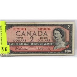 BANK OF CANADA 1954 $2 BANK NOTE