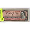 Image 1 : BANK OF CANADA 1954 $2 BANK NOTE