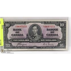 1937 $10 BANK OF CANADA DOLLAR BILL AU