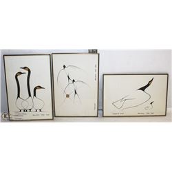 3 GLASS FRAMED WOODLAN INDIAN ART BY BENJAMIN