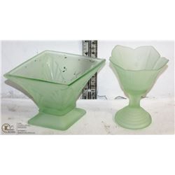2 PIECES OF GREEN VASELINE GLASS DISHES