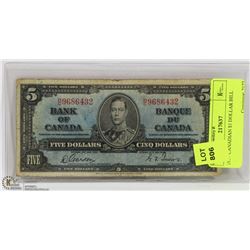 1937 CANADIAN $5 DOLLAR BILL