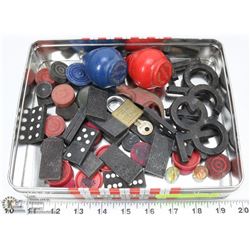 TIN OF VARIOUS OLD ESTATE ITEMS --- 46 PIECES