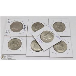 LOT OF 7 USA  KENNEDY 50 CENT PIECES