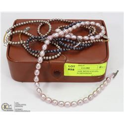 LEATHER CASE WITH 4 PEARL NECKLACES DIFFERENT