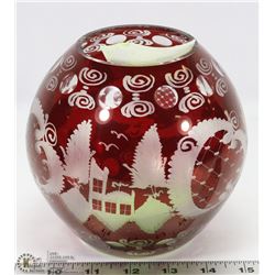 ETCHED RUBY GLASS VASE