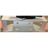 Image 1 : SILVER WOOD AND GLASS TV STAND 17.5"X52"X16".