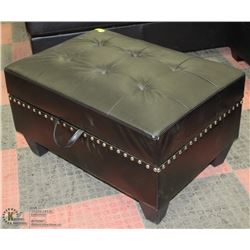 NAILHEAD LEATHERETTE OTTOMAN WITH INTERNAL STORAGE