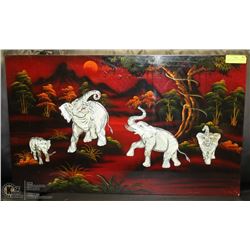 ELEPHANT PICTURE WITH MOTHER OF  PEARL INLAY