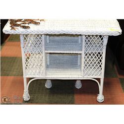 2 TIER WHITE VINTAGE WICKER TABLE.