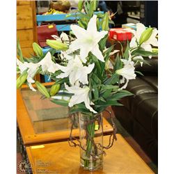 ARTIFICIAL LILIES IN GLASS VASE DISPLAY