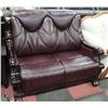 Image 1 : WOOD & IMPORTED LEATHER MAROON 49" LOVE SEAT