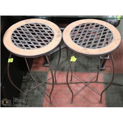 2 DECORATIVE PATIO SIDE TABLES - METAL WITH CLAY