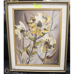 21X25 FLORAL PAINTING FRAMED.