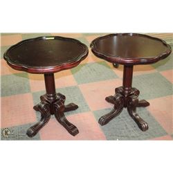PAIR OF CHERRY PEDESTAL CLAW FOOT STYLE TABLES