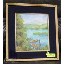 VINTAGE ORIGINAL MOSS ART GLASS FRAMED AND MATTED