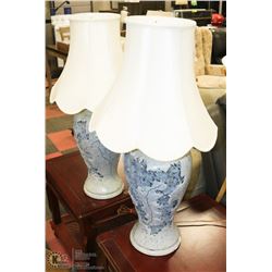 PAIR OF BLUE CERAMIC TABLE LAMPS