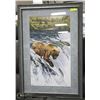 Image 1 : LARGE BEAR CATCHING FISH FRAMED AND MATTED