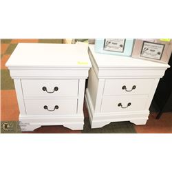 SET OF 2 WHITE WOOD END TABLES WITH METAL HARDWARE