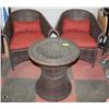 Image 1 : WICKER PATIO TABLE (GLASS TOP ) AND 2 CHAIRS