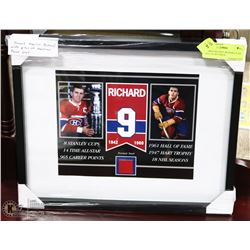 FRAMED MAURICE RICHARD WITH PIECE OF MONTREAL