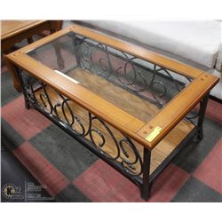 WOOD & IRON WITH GLASS TOP COFFEE TABLE