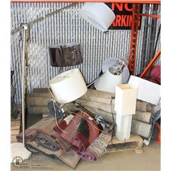PALLET OF FURNITURE STORE RUGS AND ACCENT LAMPS