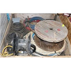 PALLET WITH 2 ROLLS OF WELDING CABLE,  WIRE ROPE
