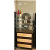 Image 1 : 4 TIER GLASS DISPLAY WITH 3 DRAWER WOOD STAND