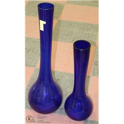2 LARGE BLUE FLOOR STANDING 24" & 32" VASES