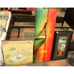 3PC OF CANVAS AND FRAMED ARTWORK IN VARIOUS SIZES