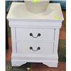 Image 1 : WHITE WOOD BEDSIDE TABLE WITH METAL HARDWARE