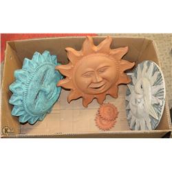 SET OF 5 BIG CERAMIC/CEMENT SUN FACES -