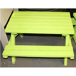 ON CHOICE: LIME GREEN KIDS PICNIC TABLE.
