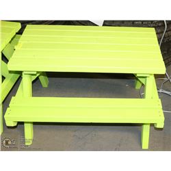 ON CHOICE: LIME GREEN KIDS PICNIC TABLE.