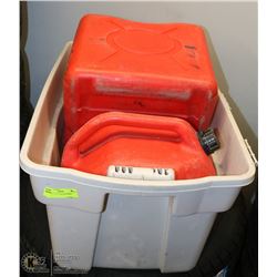 TOTE WITH 3-5 GALLON JERRY CANS.
