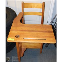VINTAGE SCHOOL DESK WITH INK WELL HOLE FOR HOLDER