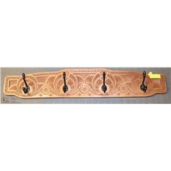 38" LONG INTRICATELY CARVED MAHOGANY COAT RACK