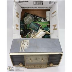 ESTATE BOX OF COLLECTIBLES INCL RADIO.