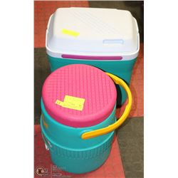 BLUE & WHITE COOLER WITH PINK & WHITE WATER COOLER