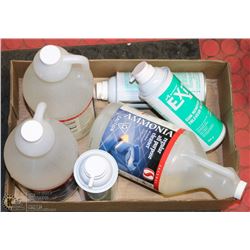FLAT OF 3 BOTTLES OF 1.8L AMMONIA & 2 CANS OF GUM