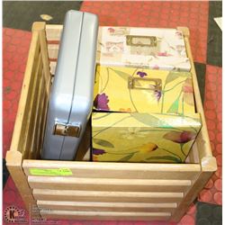 WOOD CRATE BOX WITH 2 DECORATIVE STORAGE BOX &