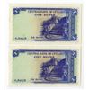 Image 2 : Central Bank of Ceylon, 1954 Sequential Banknote Pair.