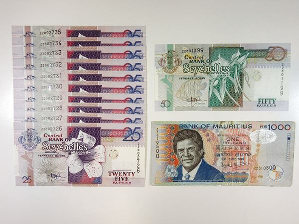 Mauritius And Seychelles Lot Of 12 Replacement Notes Mauritius And Seychelles Lot Of 12 Replacement Notes