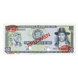 Banco Central De Reserva Del Peru, 1970 Specimen Banknote.