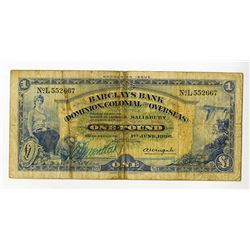 Barclays Bank, Salisbury Branch, Rhodesian Issue, 1936 Issued Banknote.