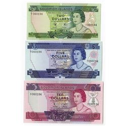 Solomon Islands Monetary Authority, 1971, 1981 ND Issue Trio with Matching Serial Numbers.