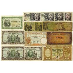 Banco de Espana & Banque de l'Indo-Chine, 1920s-1940s, Group of 15 Issued Notes.